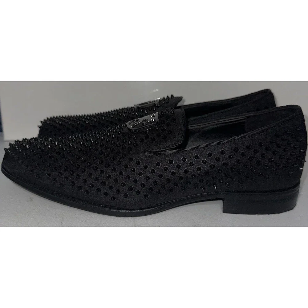 Stacy Adams Black Studded Slip-On Dress Loafers Synthetic Round Toe Men US 9.5